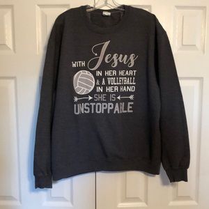 Port and Company Charcoal Sweatshirt with Inspirational Volleyball Design